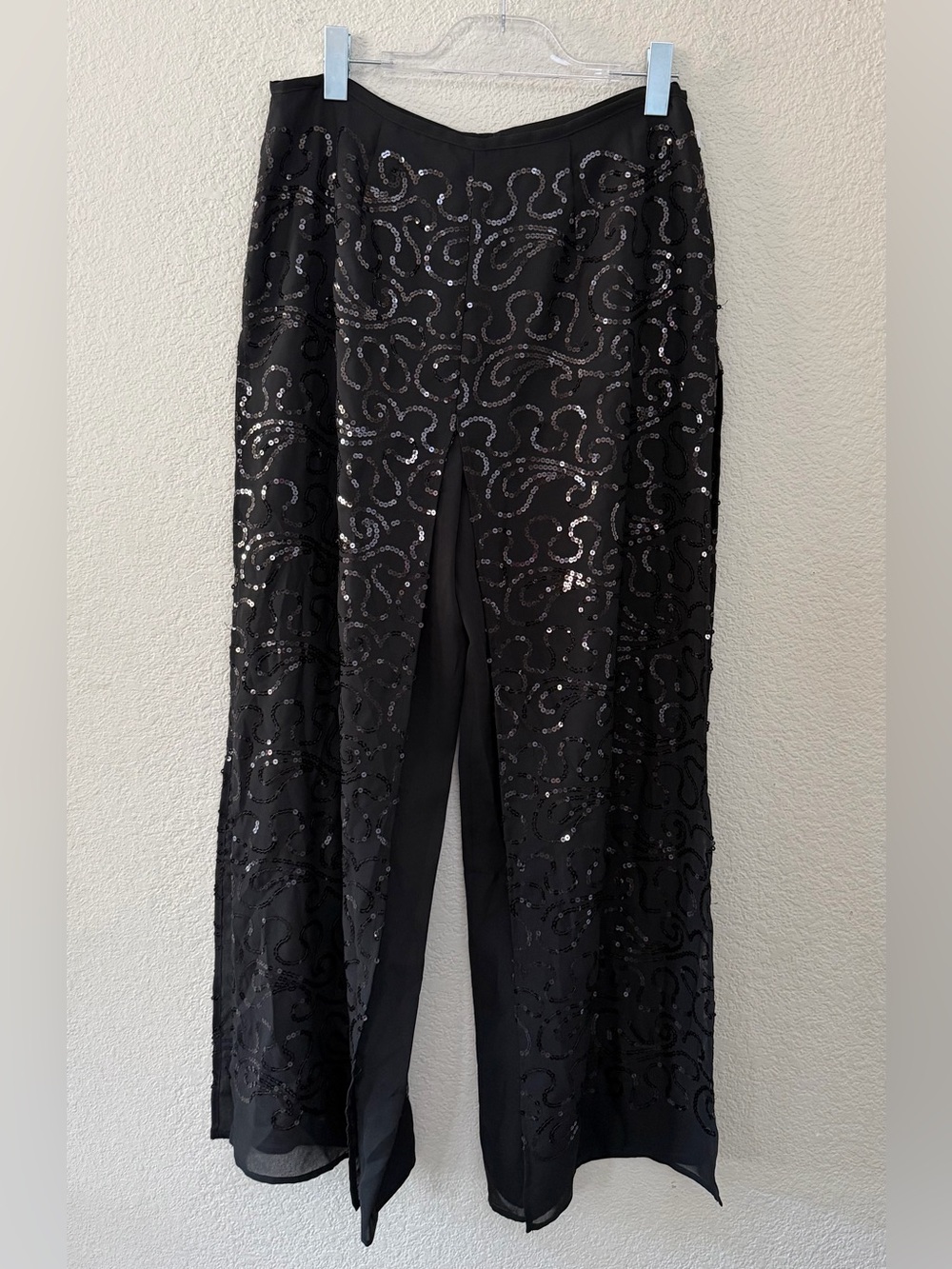 Tadashi (12) Vintage Deadstock Black Sequin Overlay Split Palazzo Pant MSRP $230